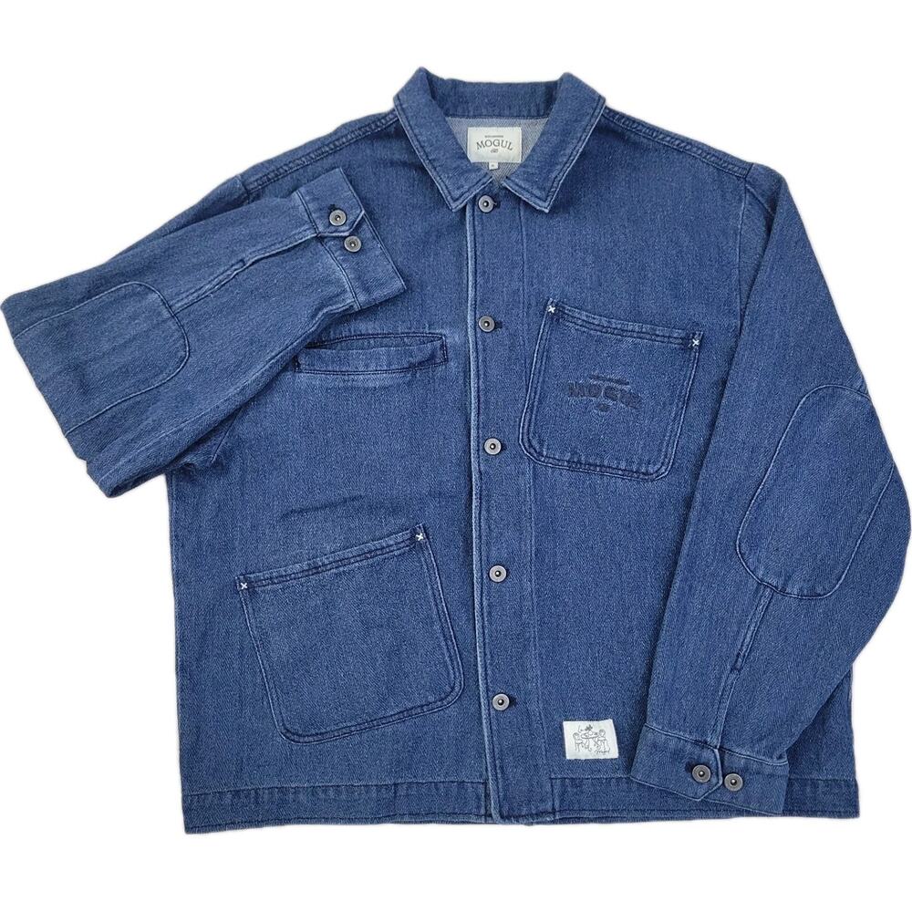 MOGUL Bakery Herringbone Jacket Indigo Chore Denim Workwear Retro Size XL